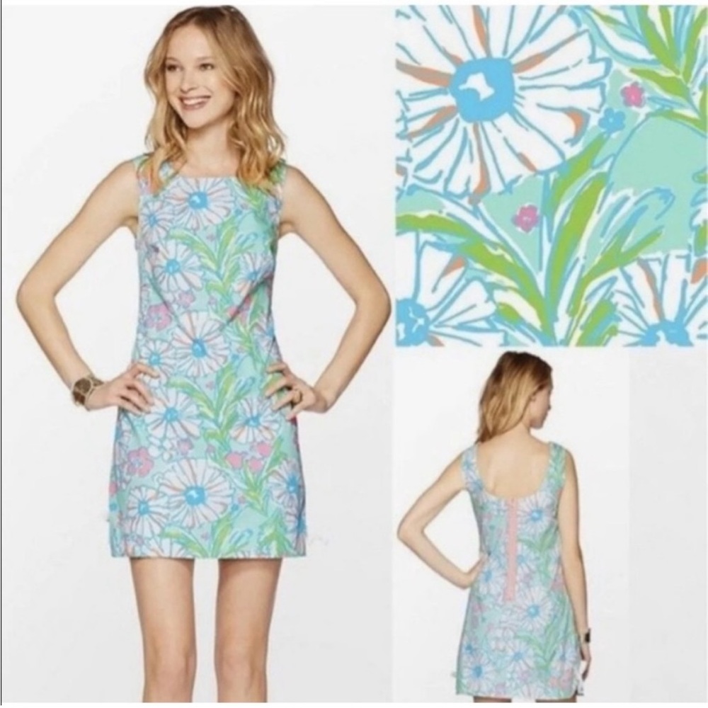 RARE- EUC Lilly Pulitzer Delia Shift Mini Dress in Splish Splash Sand Blu, 8 - Picture 3 of 11